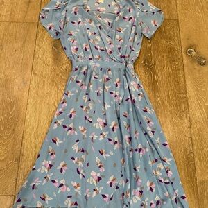 Mary McFadden Blue Floral Midi Dress 100% silk size 4